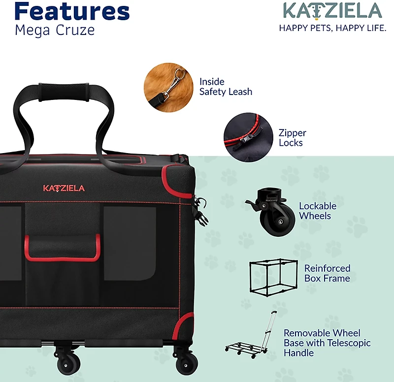 Katziela Mega Cruizer Large Black Pet Carrier