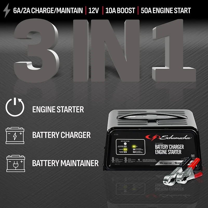 Schumacher Electric 3-in-1 12V Fully Automatic Battery Charger and Engine Starter