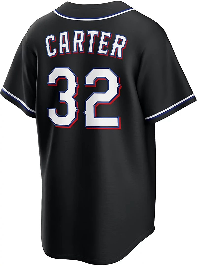 Nike Men's Texas Rangers Evan Carter 2026 Black Out Fashion Replica Jersey