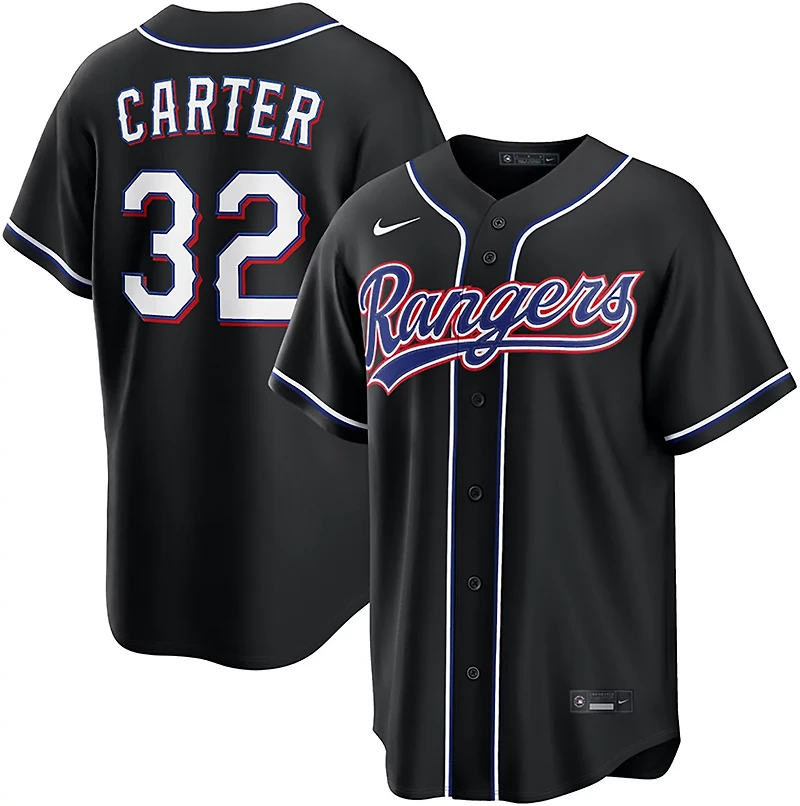 Nike Men's Texas Rangers Evan Carter 2026 Black Out Fashion Replica Jersey