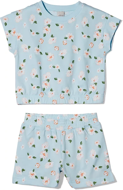 BCG Girls’ Toddler Short-Sleeve Blue Floral Terry Short Set
