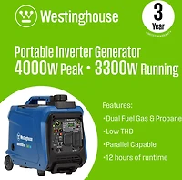Westinghouse 4,000W Gas and Propane Dual Fuel Inverter Generator with Recoil Start