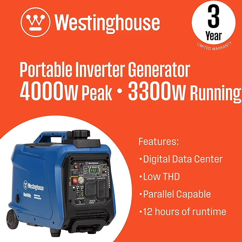 Westinghouse 4,000W Gas Powered Inverter Generator with Remote Electric Start