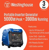 Westinghouse 5,000W Gas Powered Inverter Generator with Remote Electric Start
