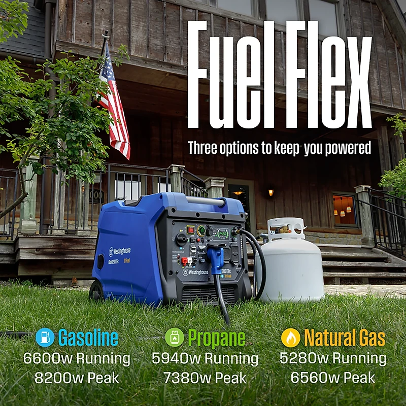 Westinghouse 8,200W Gas, Propane, Natural Gas Tri-Fuel Inverter Generator with Remote Electric Start