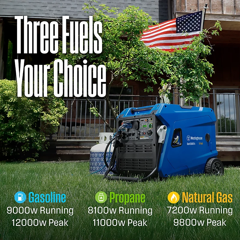 Westinghouse 12,000W Gas, Propane and Natural Gas Tri-Fuel Inverter Generator with Remote Electric Start