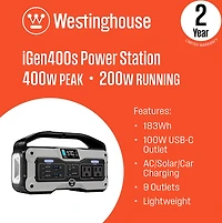 Westinghouse 400W Lithium-ion Portable Power Station with LED Display and Flashlight