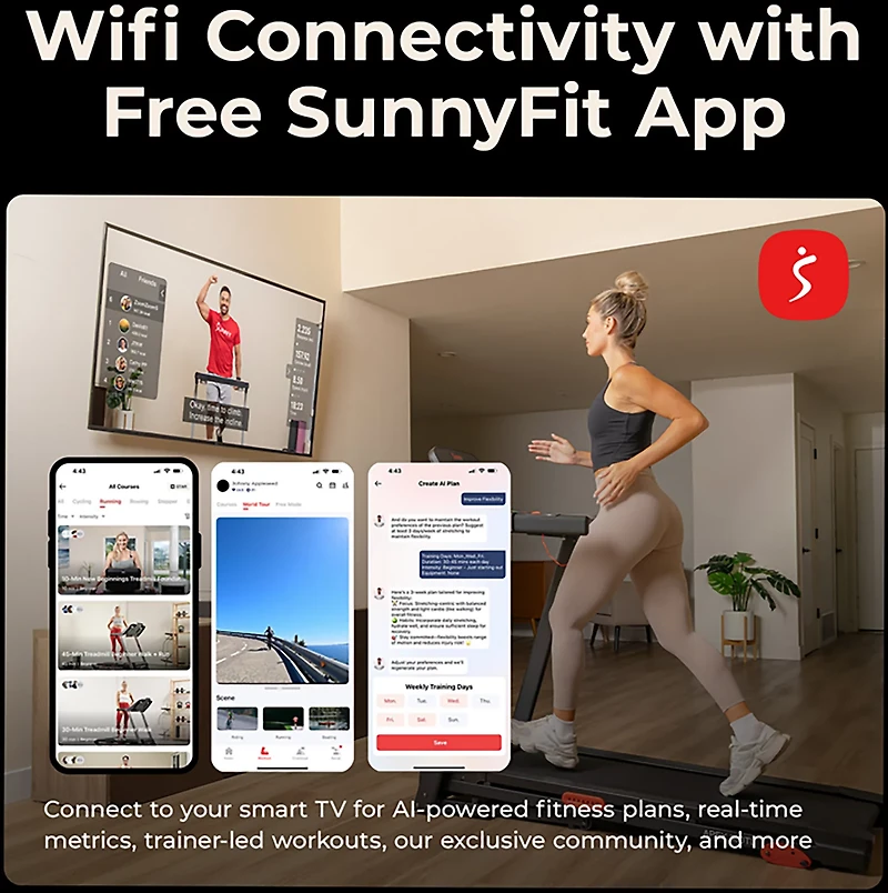 Sunny Health & Fitness APEX 300 SMART Motorized Treadmill with WIFI & Bluetooth
