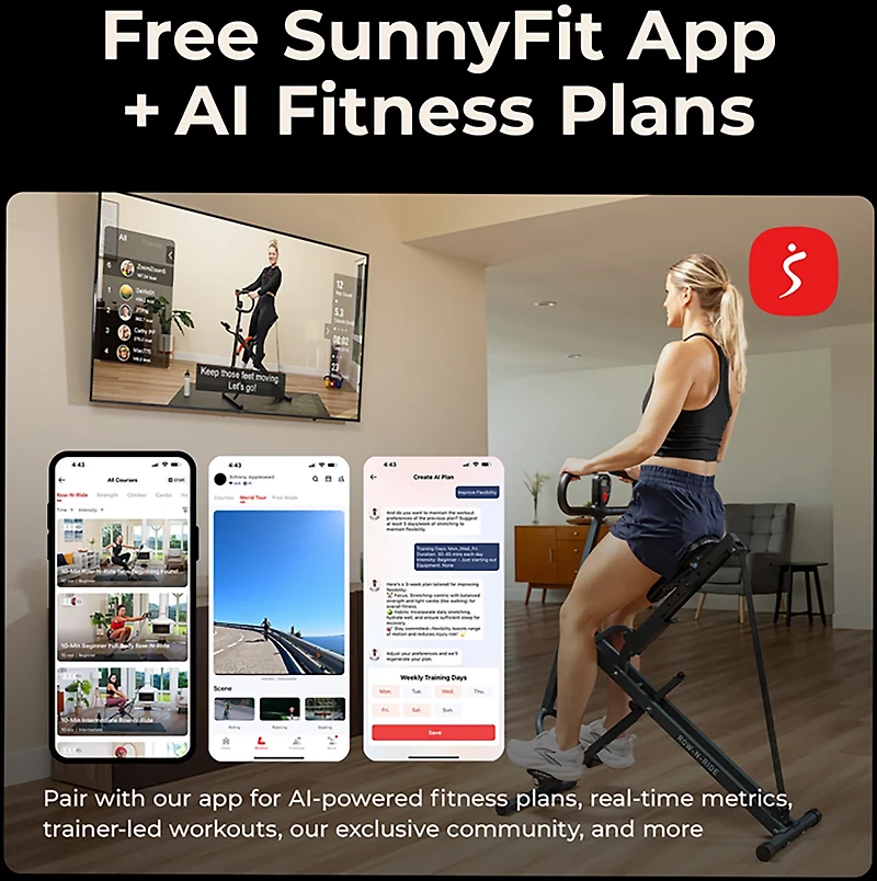 Sunny Health & Fitness Smart Upright Row-N-Ride Exerciser
