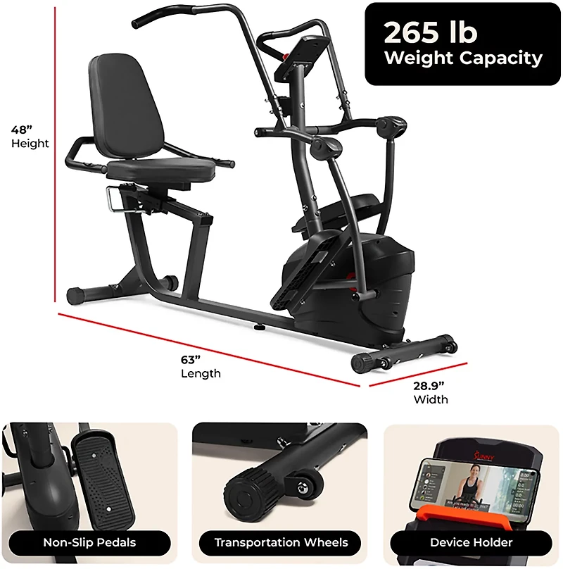 Sunny Health & Fitness Smart Performance Interactive Series Recumbent Elliptical Cross Trainer