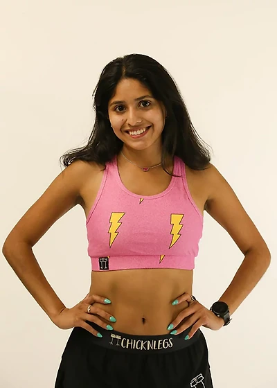 Chicknlegs Women's Pink Bolts OG Low Support Sports Bra