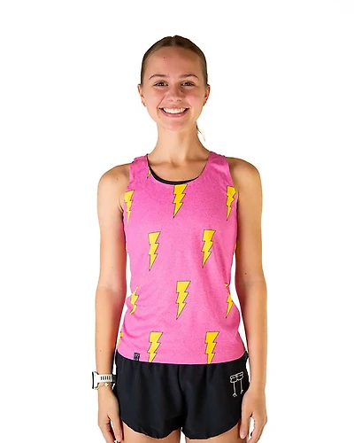 Chicknlegs Women's Pink Bolts Performance Singlet