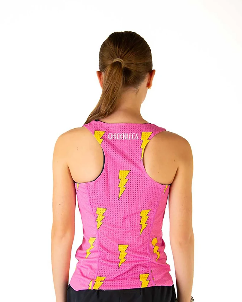 Chicknlegs Women's Pink Bolts Performance Singlet