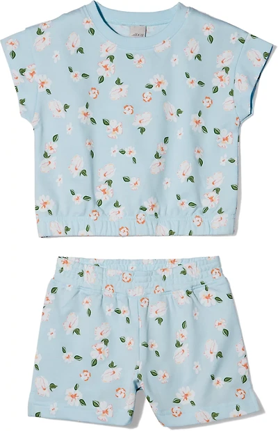 BCG Girls’ 4-6X Short-Sleeve Blue Foral Terry Short Set