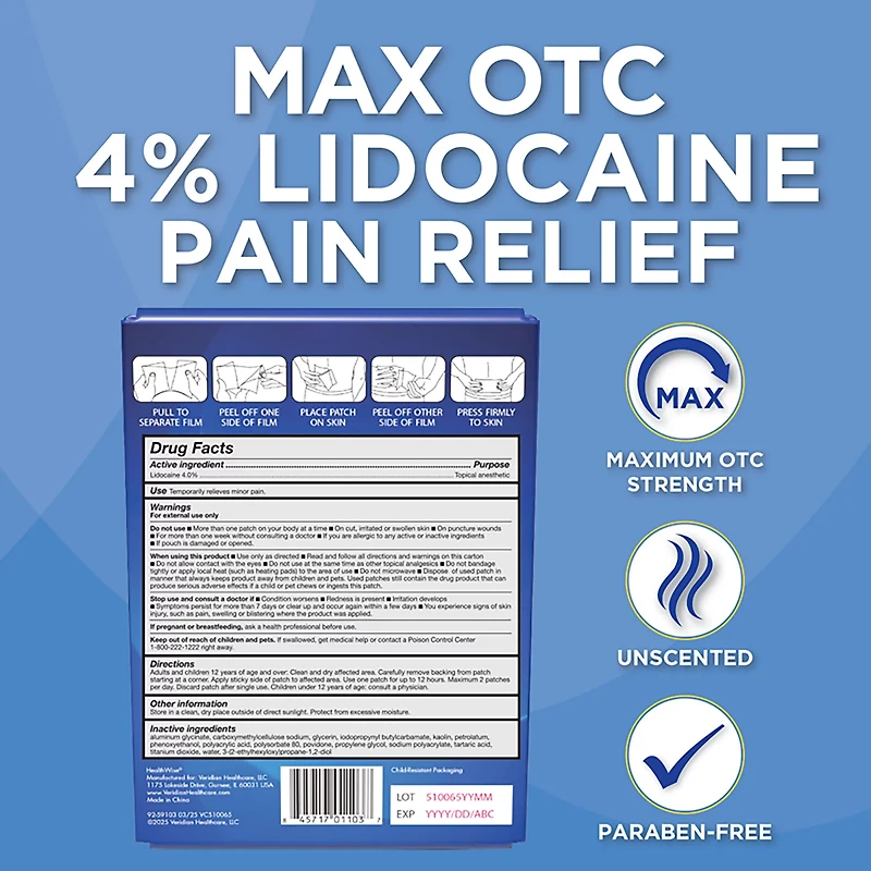 HealthWise 4% Lidocaine Pain Relief Patch 25ct