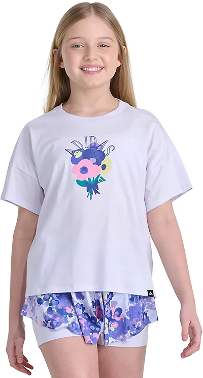 adidas Girls' Floral Bouquet Drop Shoulder Short Sleeve T-shirt