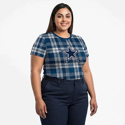 New Era Women's Dallas Cowboys Plaid Cropped Boxy Short Sleeve T-shirt