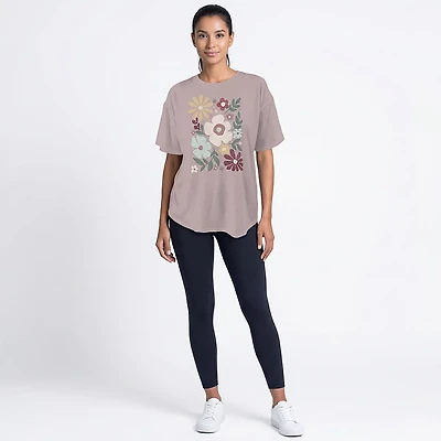 Live Outside the Limits Women's Groovy Flowers Oversized Graphic T-shirt