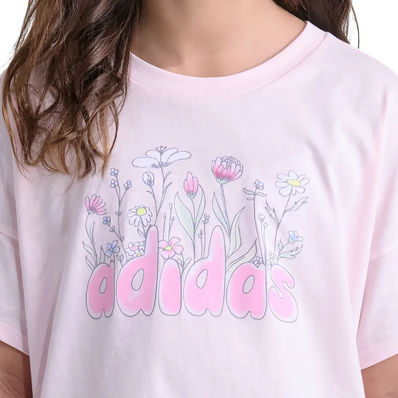adidas Girls' Wildflower Drop Shoulder Short Sleeve T-shirt