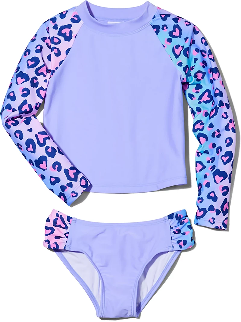O'Rageous Toddler Girls' Animal Heart Ombre Rash Guard 2-Piece Swimsuit