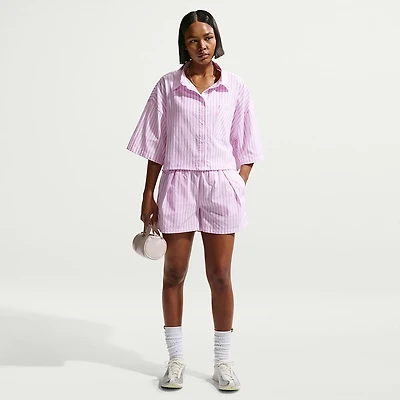 Nike Women's Sportswear Chill Poplin Loose Mid-Rise Stripe Shorts 4