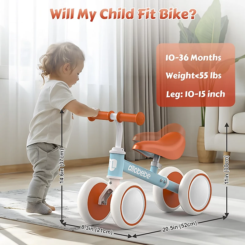 Allobebe Kids' 6" Adjustable 4-Wheel Balance Bike