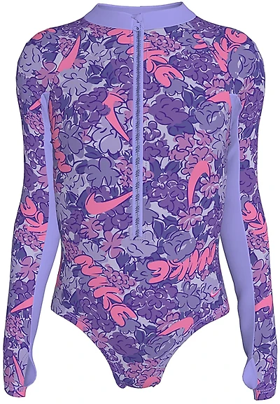 Nike Girls' Doodle Floral Long Sleeve 1-Piece Swimsuit