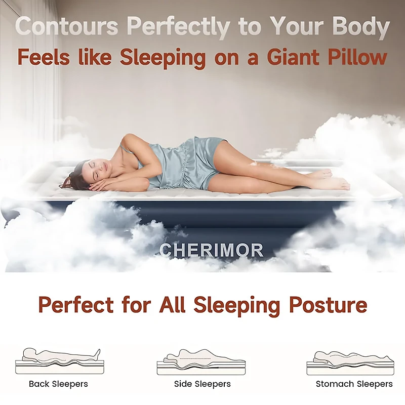 Cherimor 18 in. King Airbed with Built‑In Pump