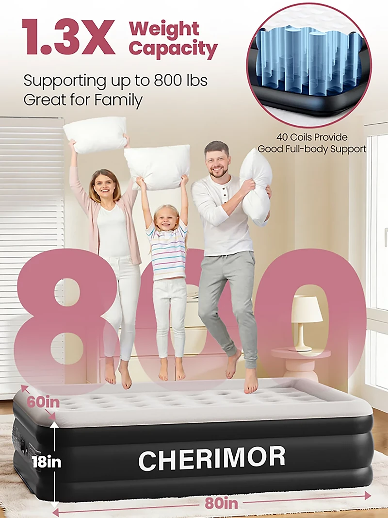 Cherimor 18 in. Queen Airbed with Built‑In Pump