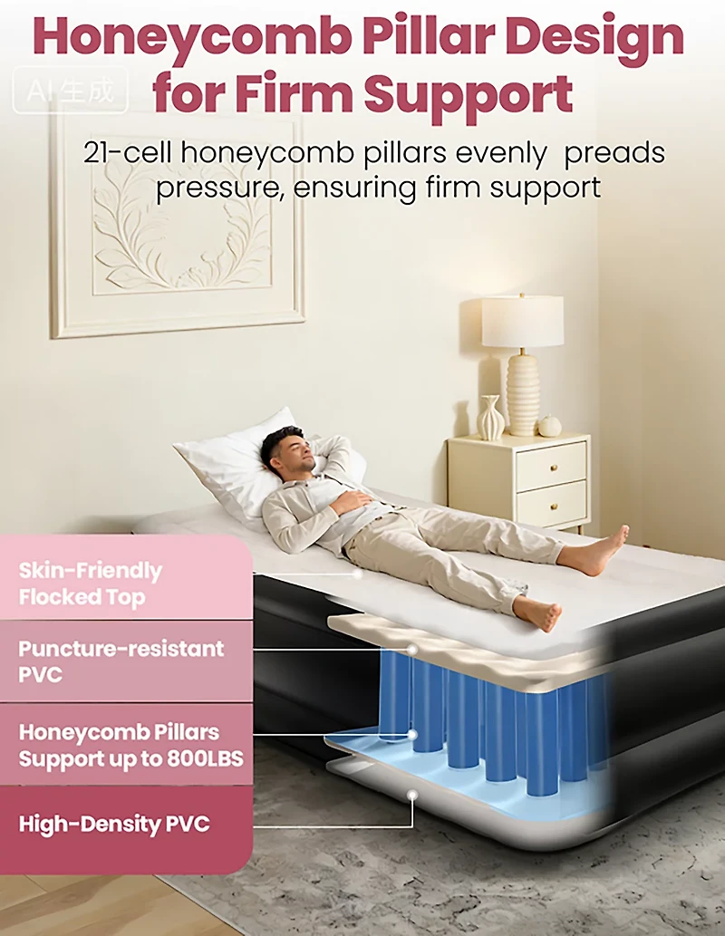 Cherimor 18 in. Series Twin XL Airbed with Built‑In Pump and Pillow‑Top Surface