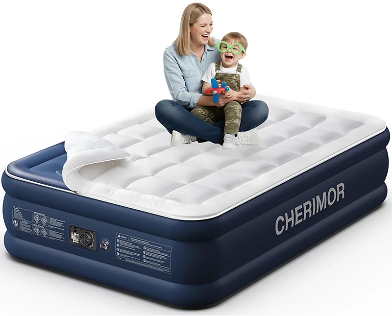 Cherimor 20 in. Series Queen Airbed with Built‑In Pump and Quilted Topper