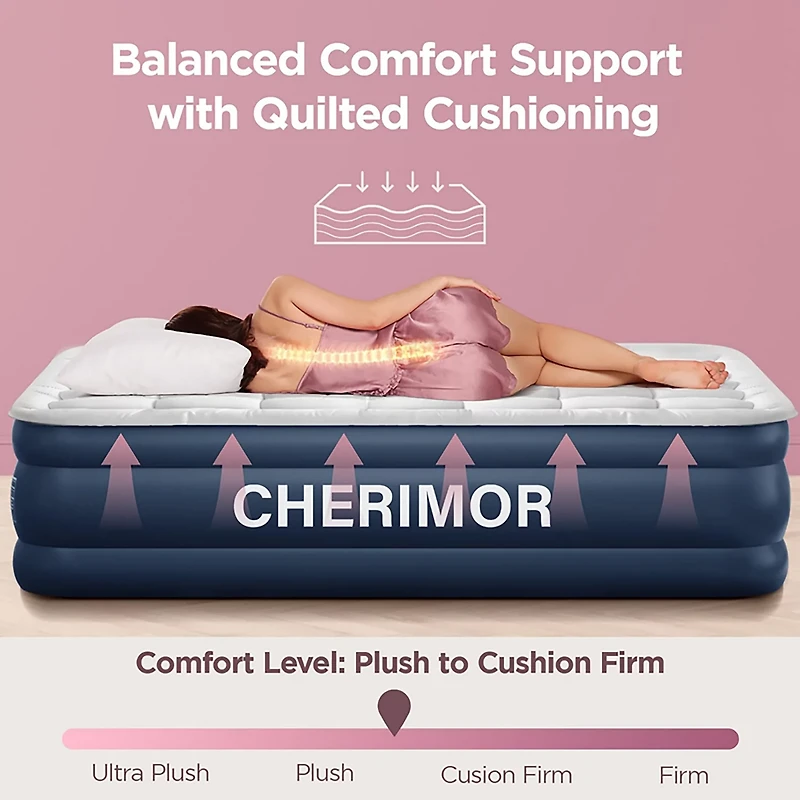 Cherimor 20 in. Series Queen Airbed with Built‑In Pump and Quilted Topper