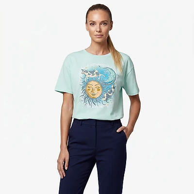 Live Outside the Limits Women's Cow Over Moon Oversized Graphic T-shirt