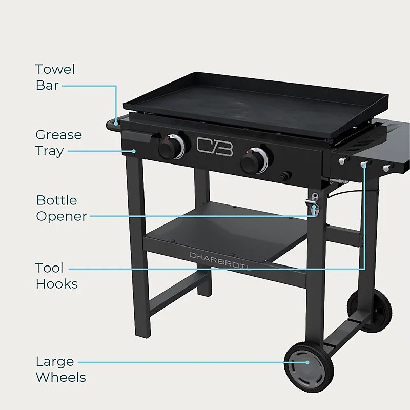 Charbroil 28" 2-Burner Gas Griddle with Cart and Hard Cover