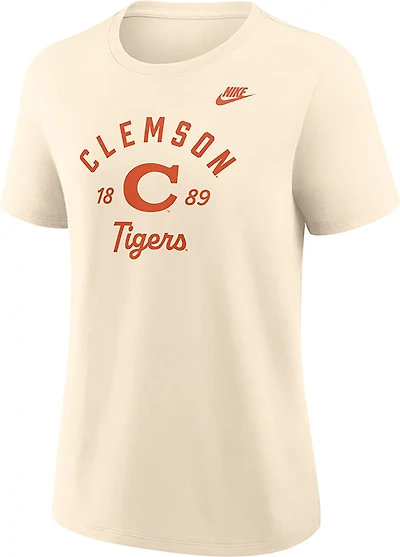 Nike Women's Clemson University Team Name Arch Over Vault Logo Legacy Graphic T-shirt