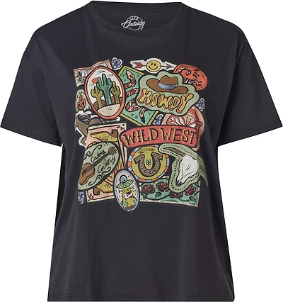 Live Outside the Limits Women's Overlapping Western Stickers Oversized Graphic T-shirt