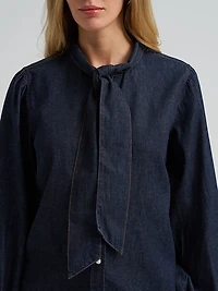 Wrangler Women's Denim Bow Snap Long Sleeve Top