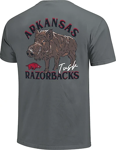 Image One Men's Arkansas Razorbacks Arched Drawn Mascot DS Short Sleeve T-shirt