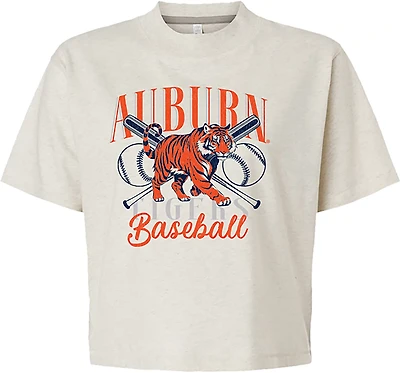 Image One Women's Auburn Tigers Baseball Checkered Boxy Short Sleeve T-shirt