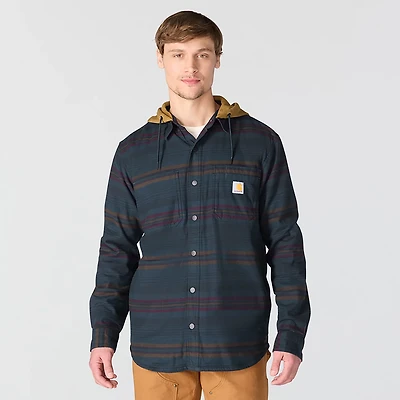 Carhartt Men's Rugged Flex Relaxed Fit Flannel Fleece Lined Hooded Shirt Jac