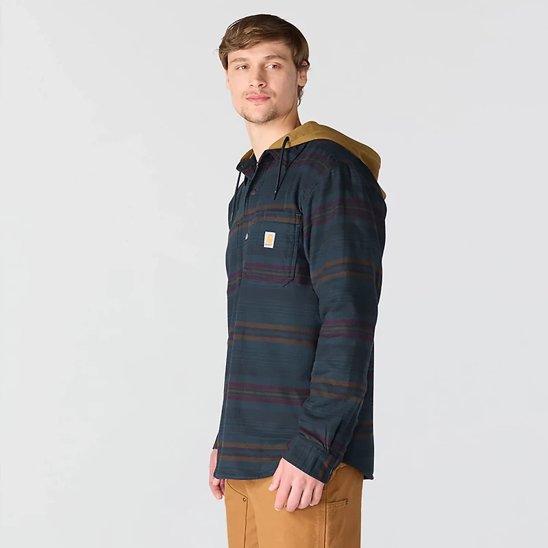 Carhartt Men's Rugged Flex Relaxed Fit Flannel Fleece Lined Hooded Shirt Jac