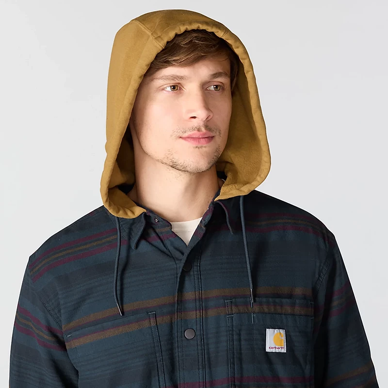 Carhartt Men's Rugged Flex Relaxed Fit Flannel Fleece Lined Hooded Shirt Jac