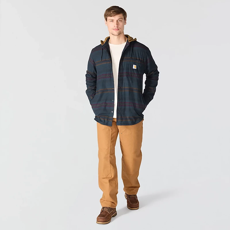 Carhartt Men's Rugged Flex Relaxed Fit Flannel Fleece Lined Hooded Shirt Jac