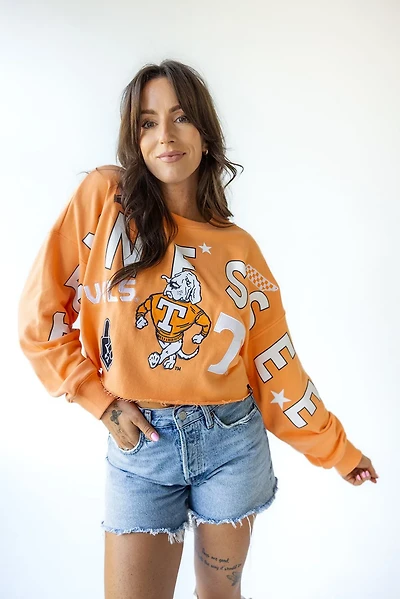 Gameday Social Women's University of Tennessee Patched Up Cropped Long Sleeve Crew Sweatshirt