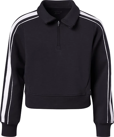 BCG Girls' Double Knit Varsity Quarter Zip Long Sleeve Top