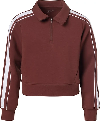 BCG Girls' Double Knit Varsity Quarter Zip Long Sleeve Top