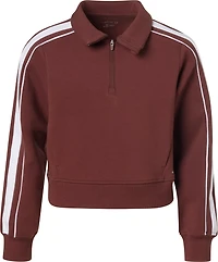 BCG Girls' Double Knit Varsity Quarter Zip Long Sleeve Top