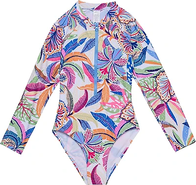Gottex Girls' Tropic Fun Long Sleeve Zip Front One-Piece