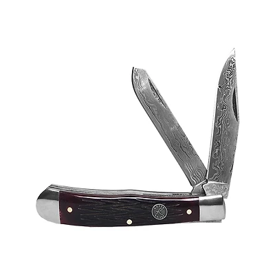 Roper Knives Trapper Tombstone Damascus Jigged Bone Folding Knife