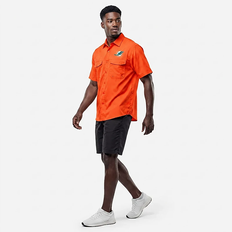 Antigua Men's Miami Dolphins Game Day Woven Fishing Shirt